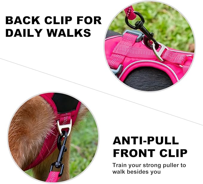 Plutus Pet No Pull Dog Harness, Release at Neck, Soft Padded, Reflective Adjustable Dog Vest Harness for Small, Medium, Large Dogs(Hot Pink, L)