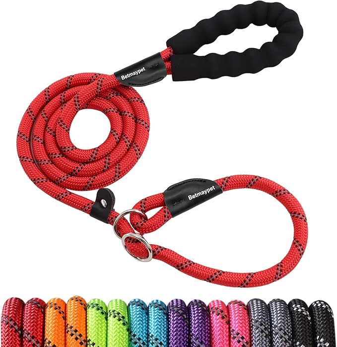 Slip Leads Dog Leash - 4/5/6/8/10 FT Heavy Duty Training Leashes - Reflective & Comfortable Handle for Small Medium Large Dogs (1/2''-6FT, Red)