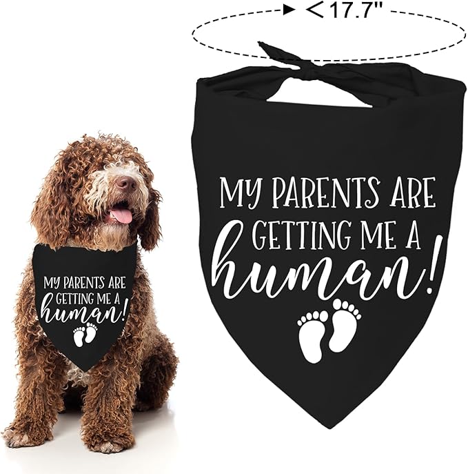 My Parents are Getting me a Human, Pregnancy Announcement Dog Bandana, Gender Reveal Photo Prop Pet Scarf Accessories,Pet Accessories for Dog Lovers (Black)