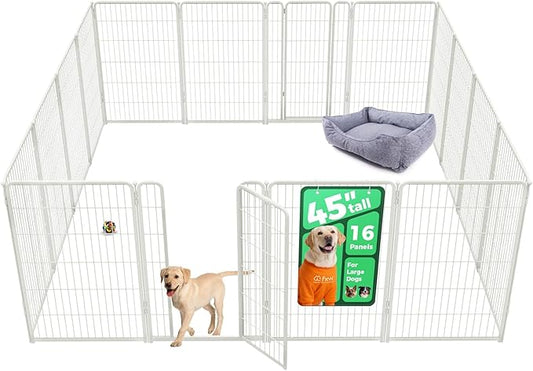 FXW Homeplus Unleashed Indoor Dog Playpen - Stress-Free and Safe Play, Heavy Duty 45 Inch 16 Panels Dog Pen for Large Dogs, White│Patented