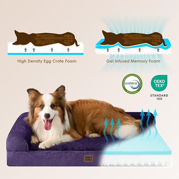 EHEYCIGA Memory Foam Dog Bed XLarge Sized Dogs, Extra Large Dog Bed Orthopedic with Washable Removable Cover, Waterproof XL Pet Bed Couch, 44x33x6 Inches, Purple