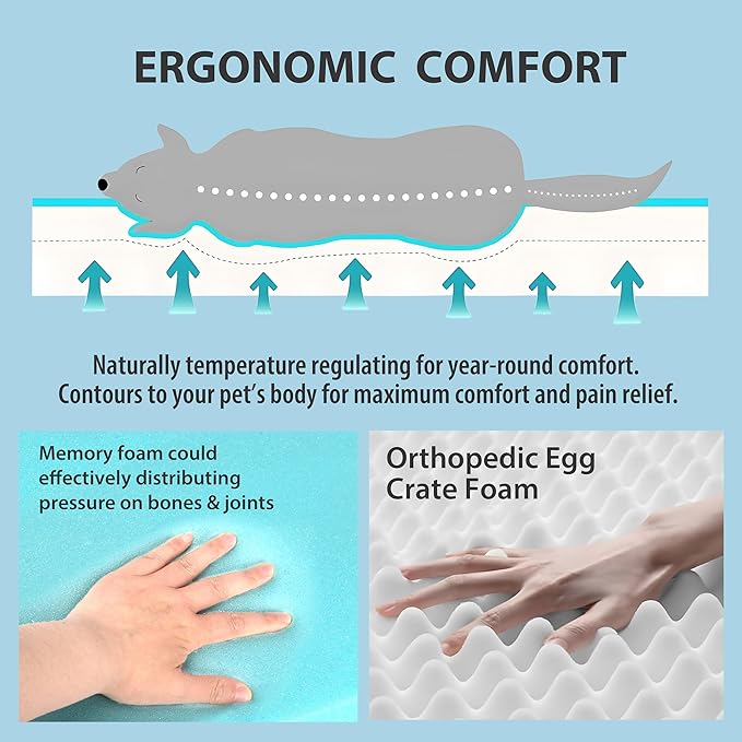 Cooling Dog Bed for Medium Dogs - Orthopedic Pet Beds with Memory Foam, QMAX>0.5, Waterproof Removable Washable Cover for Hot Weather, Blue, 30" L x 20" W x 3" H