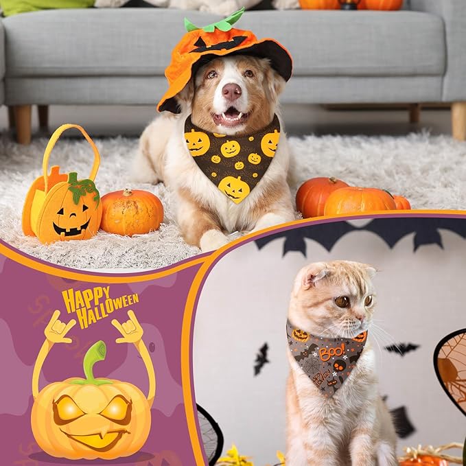 Preboun 100 Pcs Halloween Dog Bandanas Bulk Pumpkin Ghost Bandanas for Dogs Colorful Triangle Kerchief Bibs Scarf Set for Pet Costume Photo Props Accessories Pet Shops Adoption Events, 25 Styles