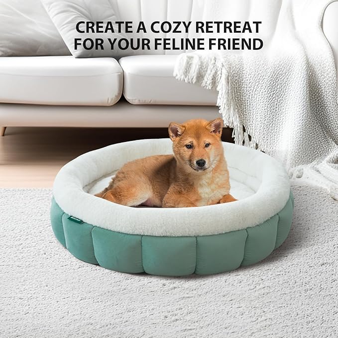 BALANCE Cat Beds for Indoor Cats, Washable Round Dog Bed, Donut Dog Bed with Anti-Slip Bottom for Small Dogs, 28 Inches, Granite Green