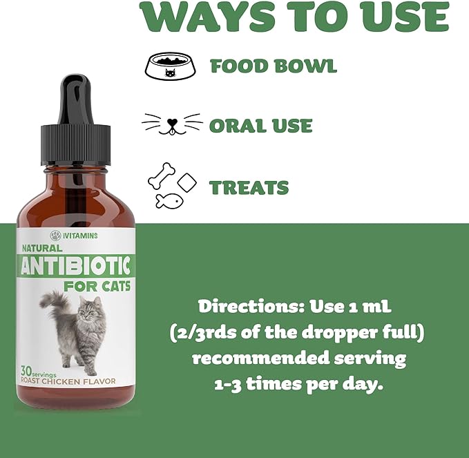 Cat Antibiotic for Infections, UTIs, Respiratory Moments, Cold, & Allergies | Antibiotics for Cats of All Ages & Breeds | Chicken Flavor | 1 fl oz | (1)