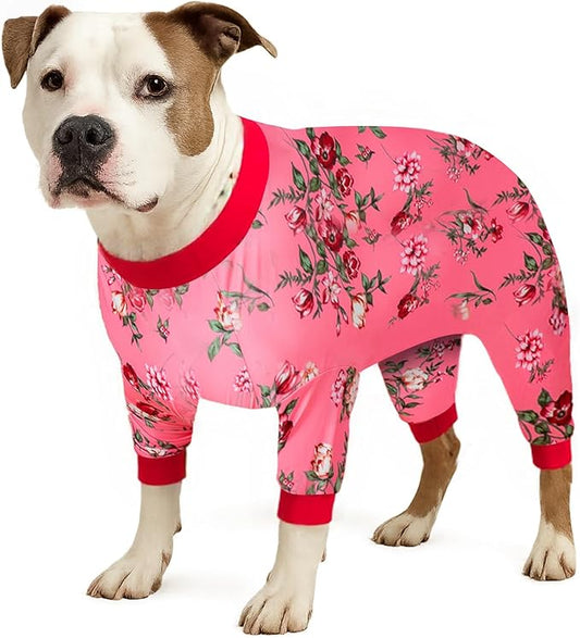 LovinPet Full Body Suit for Large Dog,Lovin Pets Dog Pajamas, Lightweight Stretchy Fabric,Hot Pink Roses and Orchids Print, Pet Uv Protection, Onesies for Dogs, Pajamas for Pitbulls,Large