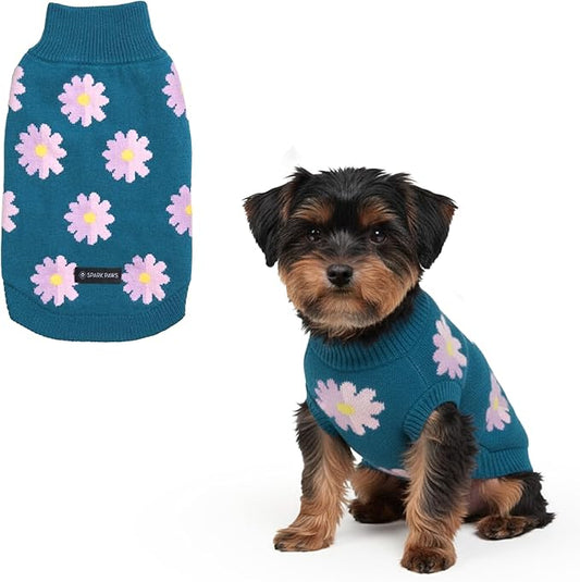 Spark Paws Knit Dog Sweater – Ultra Soft Warm Winter Dog Sweater for Small, Medium & Large Dogs – Stretch Fit Pet Sweater for French Bulldog, Pitbull, Girl & Boy Dogs Jacket, (Flower,M)