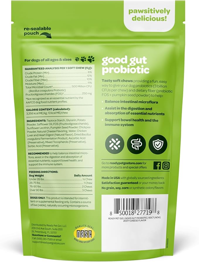 Probiotic Chews for Dogs Gut Health | Tasty Pre and Probiotics for Dogs Digestive Health with Pumpkin Dog Probiotics and Digestive Enzymes | NASC Certified & Made in The USA | 60 Chews
