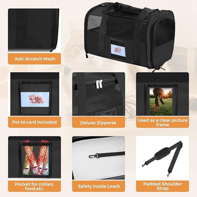 Cat Carrier, Dog Carrier for Small Dog Medium Cats,Pet Travel Bag Puppies up to 15 Lbs,TSA Airline Approved Cat Carrier Soft