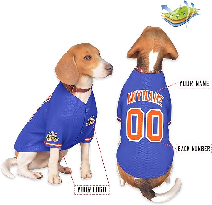 Custom Dog Baseball Jersey with Name Number Logo for Small Pet Dogs-Personalized Dog Shirts