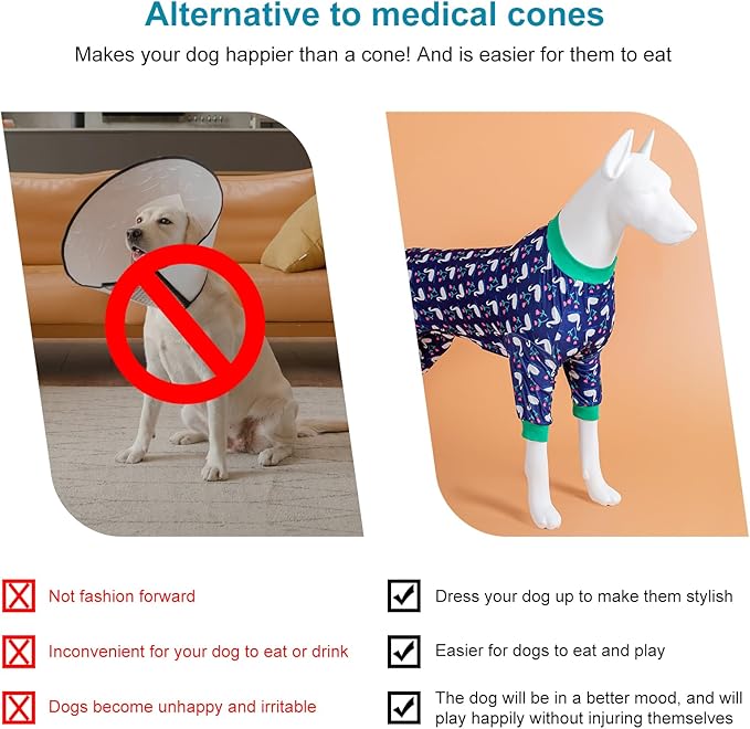 LovinPet Dog Pajamas for Large Dogs Pitbull, Wound Care, Post Surgery Cotton Pullover Pet Pajamas,Stretchy Fabric,Midnight Blue Swan Print, Pitbull Party Clothes,Pullover Dog Costume,2XL