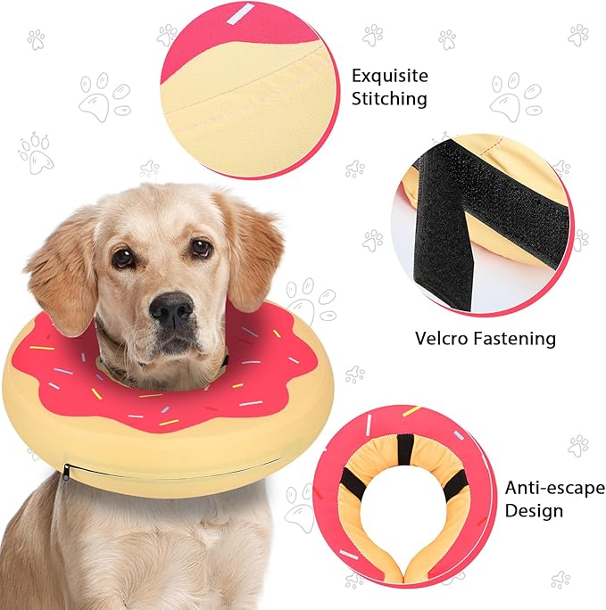 MIDOG Inflatable Dog Cone Alternative for After Surgery - Soft Protective Donut Collar Prevents Licking & Allows Eating, Comfortable Recovery E-Collar Alternative for Small Medium Large Dogs (Red,L+)