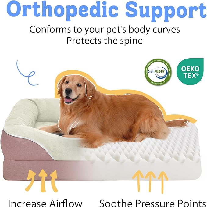 Orthopedic Foam Large Dog Bed XLarge Dog Beds with Removable Washable Cover Pet Bed with Bolster Waterproof Cover Extra Large Dogs Beds Big Size Pet