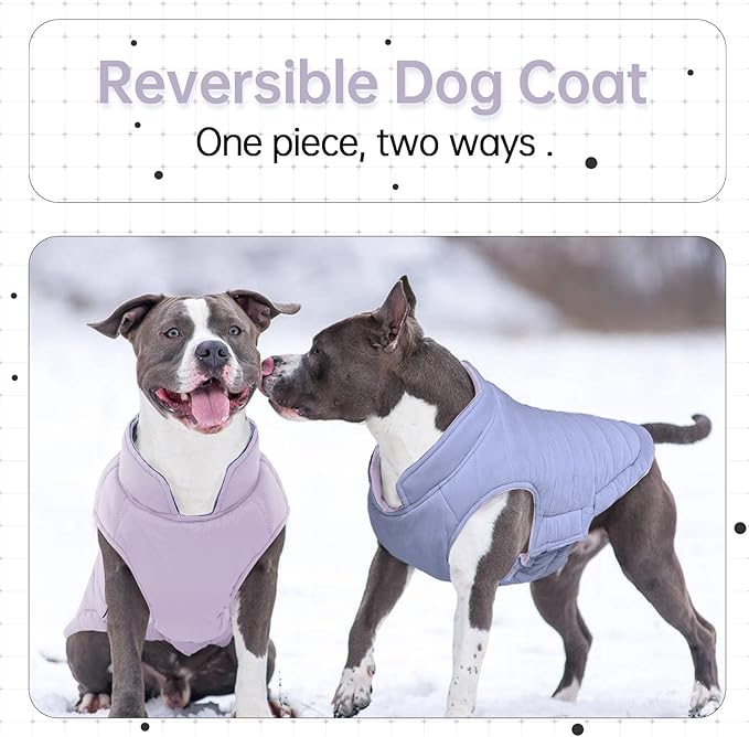 Lelepet Reversible Dog Coat Waterproof Dog Jacket Windproof Puffer Vest for Winter Warm Lightweight Coats for Small Dogs Adjustbale Hook & Loop Pet Apparel with Leash Hole, Chihuahua, Purple, XS