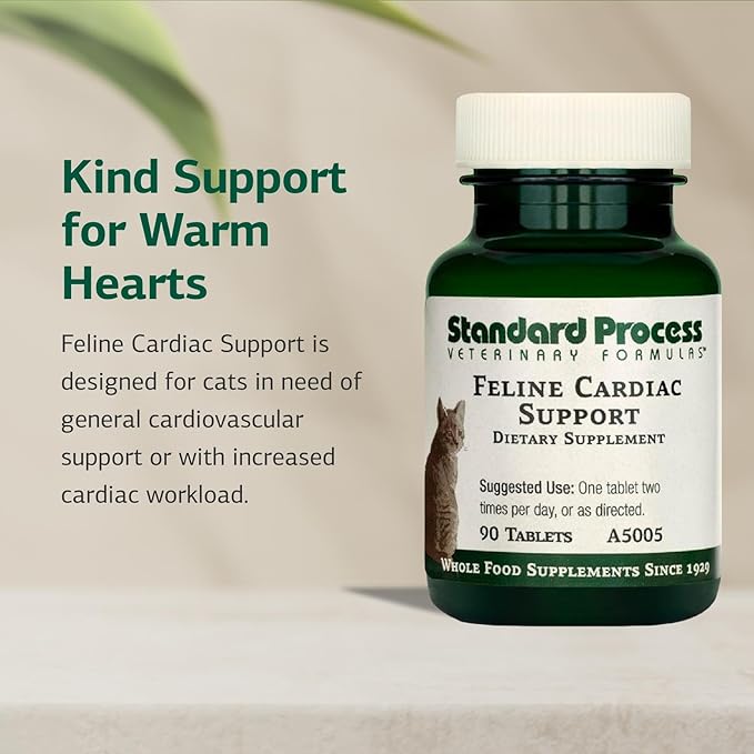 Standard Process Inc. Feline Cardiac Support - Cardiovascular System Supplement for Felines - Dietary Cat Supplement to Support Heart Health & Function - Nutritional Tablet Supplement - 90 Tablets
