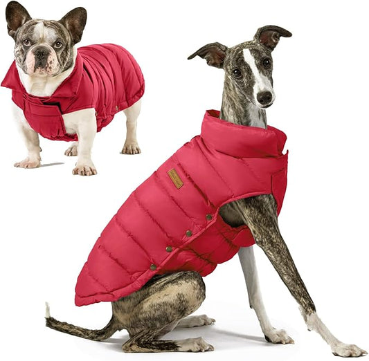 SPACE LION Puffer Jacket, Down Winter Coat, Durable Outdoor Coat for Cold and Windy Conditions, Waterproof, Windproof, Lightweight Jacket, Adjustable Fit for Small, Medium Dog(Red,M)