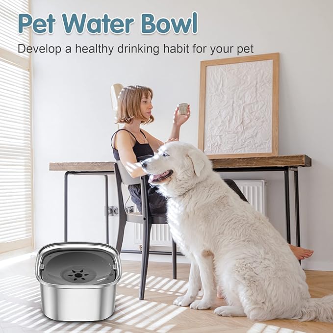 UPSKY 3L Dog Water Bowl No Spill, Splash Proof Dog Bowl Stainless Steel No Mess Slow Drinking Water Bowl, Dark Grey