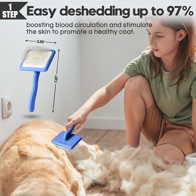 Dog Slicker Brush for Dogs Grooming Kit 4PCS | Large Dog Brush for Goldendoodles Poodles Doodles | Long Pin Haired Brush | Poodle Brushes and Comb (Blue)