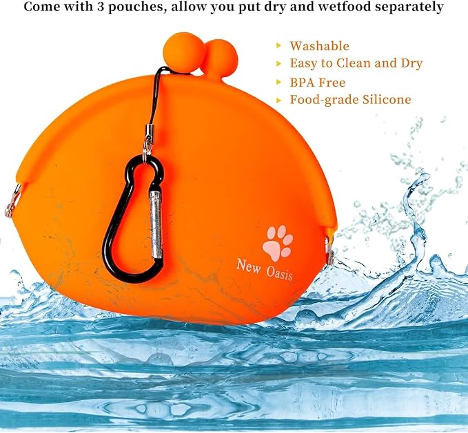 New Oasis Dog Treat Pouch, Big Silicone Dog Treat Pouch Reusable, Dog Training Treat Pouch Portable Treat Pouches for Pet Training Dog Pouch for Training Coin Purse Key Case, Orange