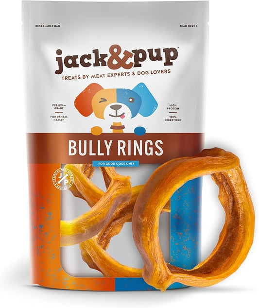 Jack&Pup Bully Rings for Dogs (8 Pack), 4" Bully Bones, Single Ingredient Dog Ring, Rawhide Free Dog Chews