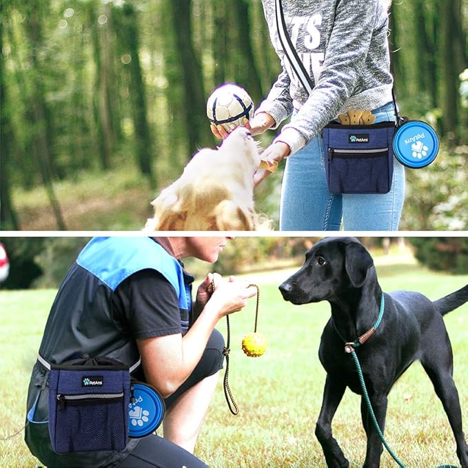 PetAmi Dog Treat Pouch, Pet Treat Pouch for Training, Dog Walking Bag Holder for Kibbles, Pet Food Toy, Dog Trainer Essentials Supplies, Poop Bag Dispenser, 3 Ways to Wear (Heather Navy)
