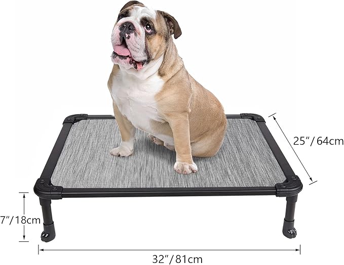 Veehoo Chew Proof Elevated Dog Bed - Cooling Raised Pet Cot - Rustless Aluminum Frame and Durable Textilene Mesh, Unique Designed No-Slip Feet for Indoor or Outdoor Use, Black Silver, Medium