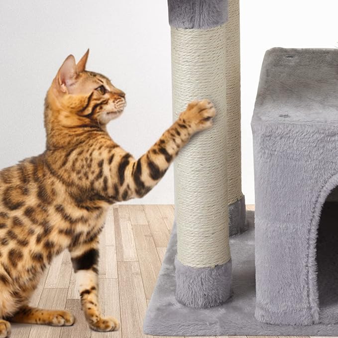 FISH&NAP Cute Cat Tree Kitten Cat Tower for Indoor Cat Condo Sisal Scratching Posts with Jump Platform Cat Furniture Activity Center Play House Grey