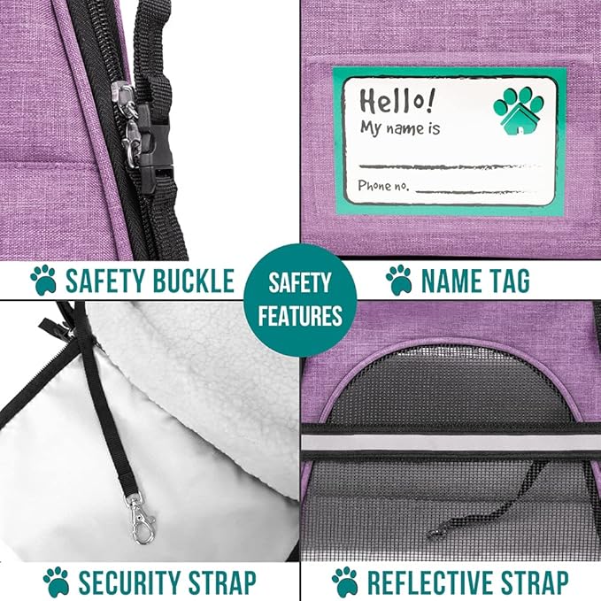 PetAmi Airline Approved Pet Carrier for Cat, Soft Sided Dog Carrier for Small Dog, Cat Travel Supplies Accessories for Indoor Cat, Ventilated Pet Carrying Bag Medium Kitten Puppy, Large Heather Purple