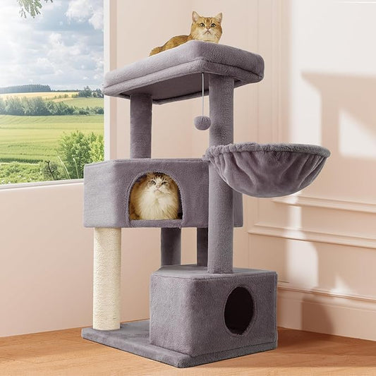 Gardner Pet 41" Tall Cat Tree for Medium Large Cats, Heavy Duty Cat Tower with 2.8in Posts & Washable Top Perches, Space-Saving Cat Furniture for Apartments, Easy to Assembly