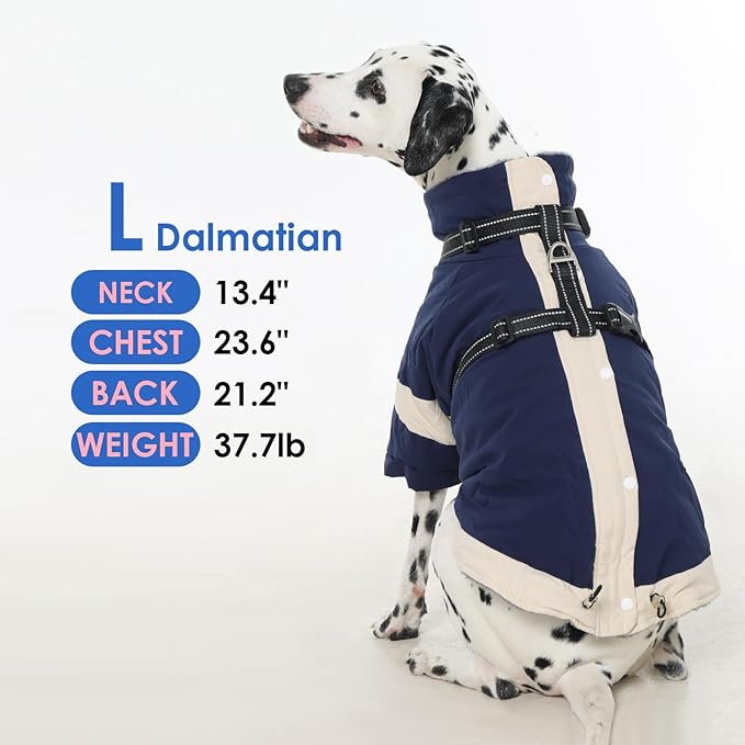 XL Winter Coat for Medium Dogs,Reflective Harness Built in | Turtleneck Dog Snowsuit with Sleeves for Snow Day Keep Warm,Outdoor Activities Water-Repellent & Windproof Jacket (Navy-Blue)