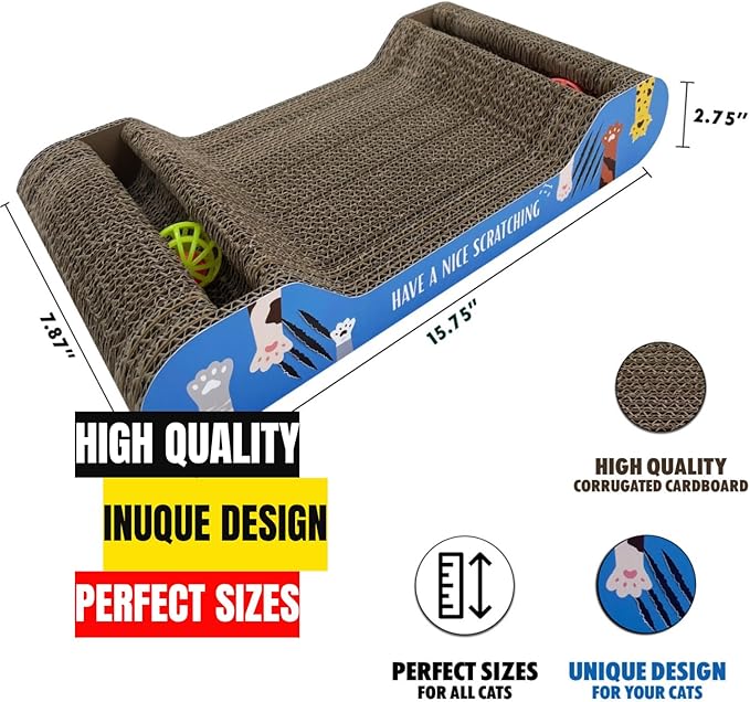 Cat Scratcher Cardboard | Reversible Corrugated Scratch Pad | Eco-Friendly | Durable | Large Size | for Indoor Cats | Includes Catnip