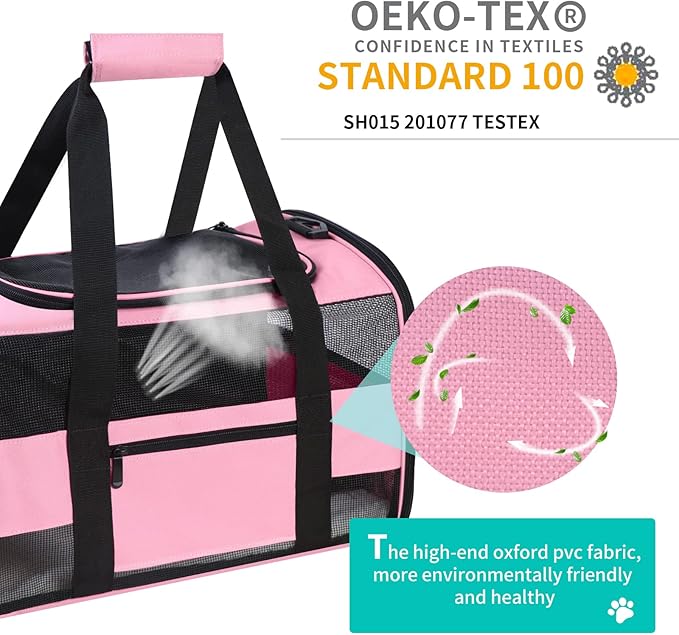 20" Large Cat Carrier Soft Side Dog Carrier Pet Carrier for Medium Small Dogs Cats Collapsible Soft Sided Pet Carrier for Cats Dogs Puppy of 25 lbs, Pink