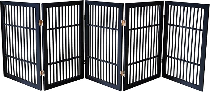 Pet Dog Gate Strong and Durable Freestanding Folding Acacia Hardwood Portable Wooden Fence Indoors or Outdoors by Urnporium (Black Pet Gate, 5 Panel 30" Tall)
