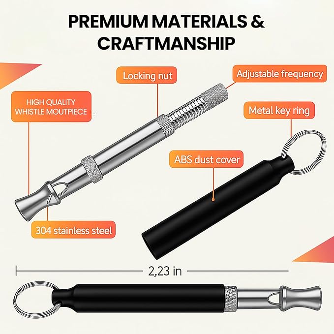 Ami's Delight Dog Whistle Set of 5 | 2PCS Premium Quality Adjustable Dog Whistles with 2 Black Lanyards and a Dog Clicker | Ultrasonic Dog Whistle to Stop Barking Neighbors Dog