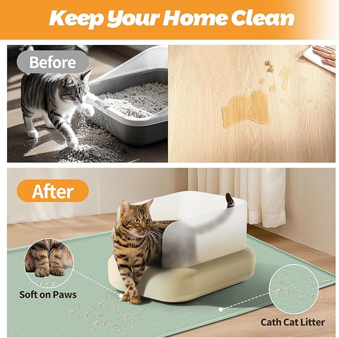 Cat Litter Mat, Extra Large 51" x 25.6" Silicone Mat Litter Trapping Mat for Scatter Control, Soft on Kitty Paws, Easy to Clean (Green)