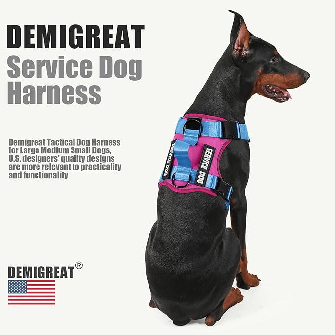 Demigreat Service Dog Harness, Reflective Dog Vest Harness with 5 PCS Patches, Adjustable Soft Oxford Pet Harness, Inner Layer Mesh, Easy to Control for Small Medium Large Dogs