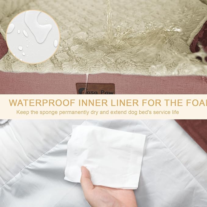 Orthopedic XL Dog Beds, Waterproof Memory Foam Big Pet Bed for Extra Large Sized Dogs 45x35Inch, Non-Slip Bottom and Egg-Crate Foam Dog Couch Bed with Washable Removable Cover, Pink