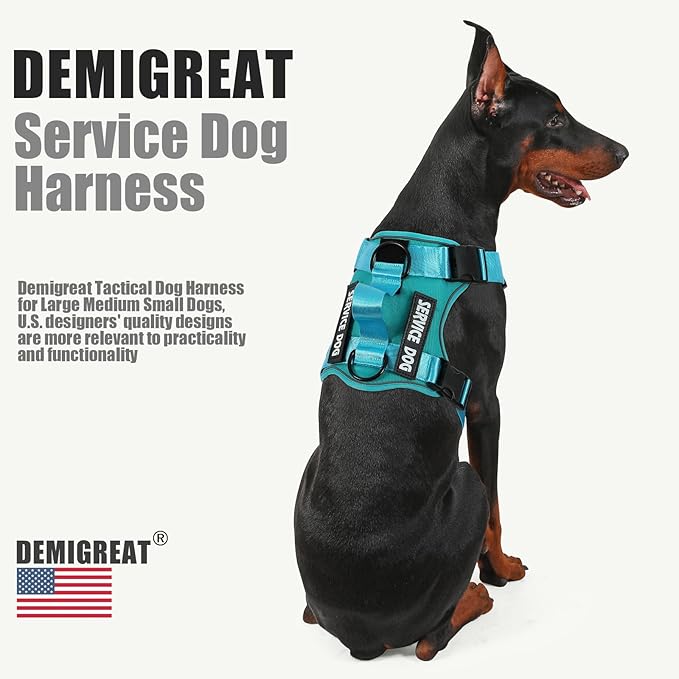 Demigreat Service Dog Harness, Reflective Dog Vest Harness with 5 PCS Patches, Adjustable Soft Oxford Pet Harness, Inner Layer Mesh, Easy to Control for Small Medium Large Dogs