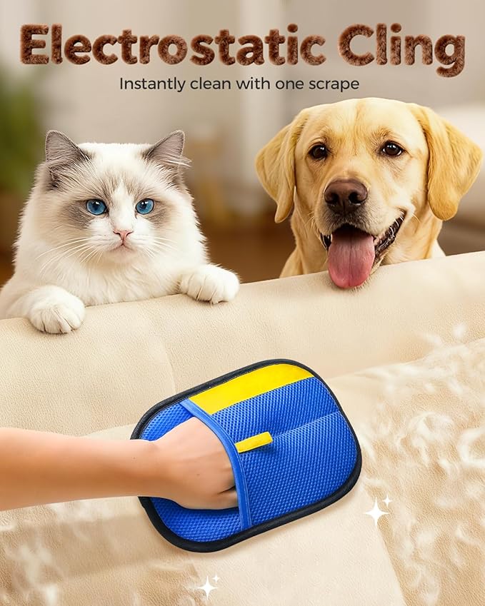 Pet Hair Removal Glove, Thickened Electrostatic Pet Hair Remover Glove for Cats & Dogs, Reusable Powerful Cat Grooming Gloves, Pet Hair Remover Tool for Clothing, Couch, Furniture, Car Seats (Blue)