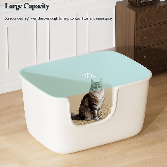 Vealind Large High Sided Cat Litter Box Extra Deep Cats Tray for Multi Cats Household, High Wall Cat Litter Tray Anti-Splashing Kitty Litter Box (White)