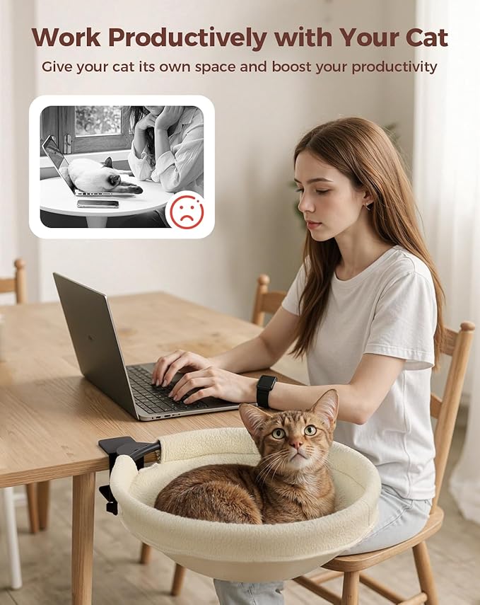 Large Cat Desk Bed, Sturdy Rotating Cat Desk Perch with Removable Washable Fabric Cover, Supports up to 50 lbs