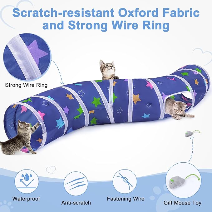 Glittme Cat Tunnel, Cat Tunnels for Indoor Cats, S-Shape Cats Cave with Cat Toys, Foldable Cat Tubes and Tunnels for Cats, Rabbit, Puppy, Guinea Pig