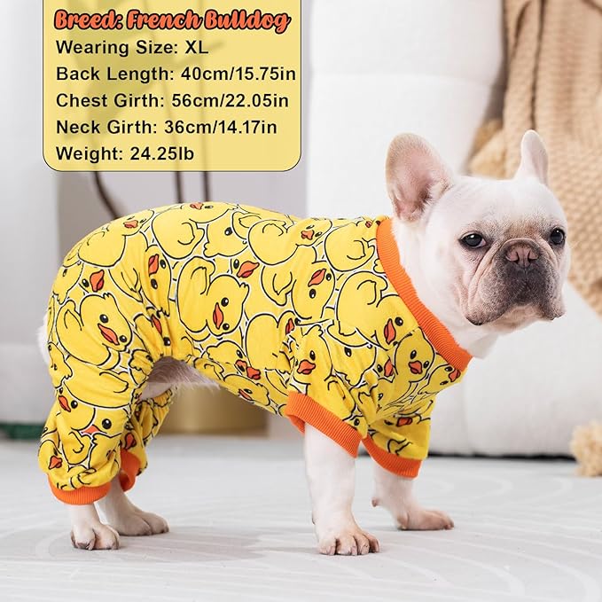 Dog Pajamas Soft Lightweight Dog Onesies Outfit Clothes for Small Medium Large Puppy Pjs for Pet Boys Girls Dogs Cats (XXL (Back: 17.8",Chest: 22.8", Neck: 13"), Duck)