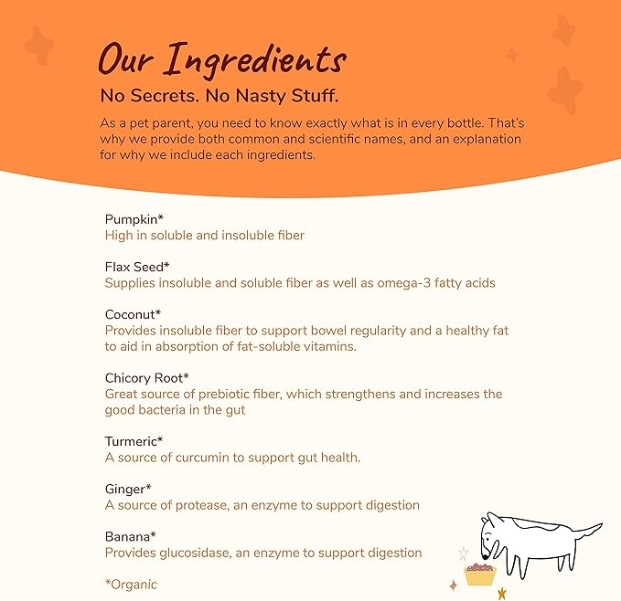 kin+kind Organic Fiber for Dogs&Cats - Pumpkin Boost for Healthy Poops - Digestive Health - Flax Seed, Ginger, Turmeric and Coconut - Made in USA - 4 oz (Medium)
