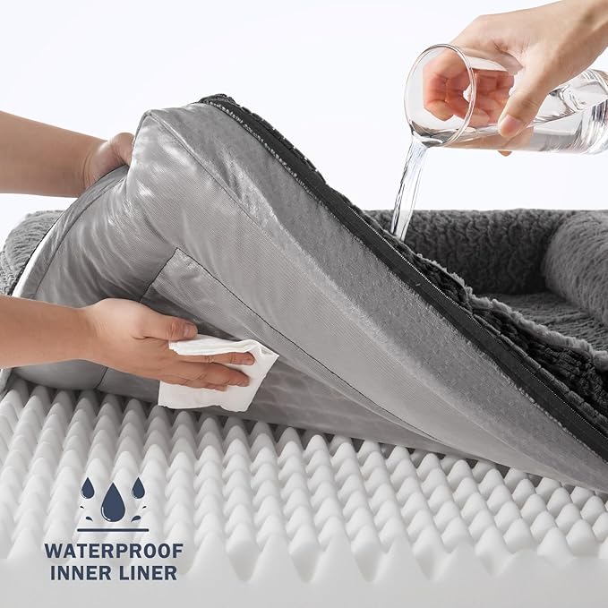 INVENHO Orthopedic Dog Beds Large Sized, XL Washable Egg-Crate Memory Foam Dog Couch Bed with Washable Removable Cover, Waterproof Lining and Nonskid Bottom