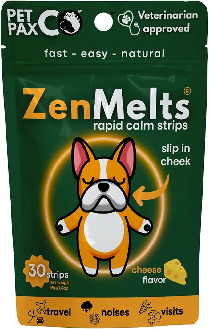 Calming Strips for Dogs 4-in-1 – 30 Behavioral Support Melts with Chamomile, L-Theanine, Tryptophan & Melatonin for Dogs – Supports Calm During Fireworks & Separation – Non Drowsy Pet Zen Formula