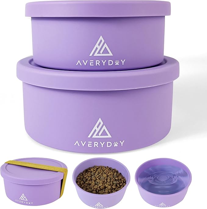 AVERYDAY 50 Oz Travel Dog Bowls with Lids, 2-in-1 Portable Pet Bowls for Food and Water, Leakproof Travel Dog Food & Water Bowl for Outdoor, Camping, Travel Dog Feeding Bowl, Daycare Pet Bowls