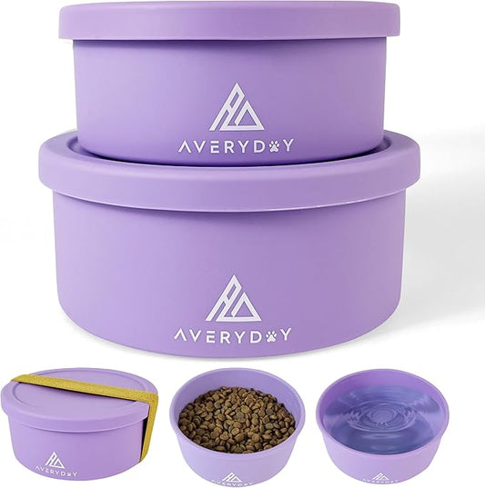 AVERYDAY 50 Oz Travel Dog Bowls with Lids, 2-in-1 Portable Pet Bowls for Food and Water, Leakproof Travel Dog Food & Water Bowl for Outdoor, Camping, Travel Dog Feeding Bowl, Daycare Pet Bowls