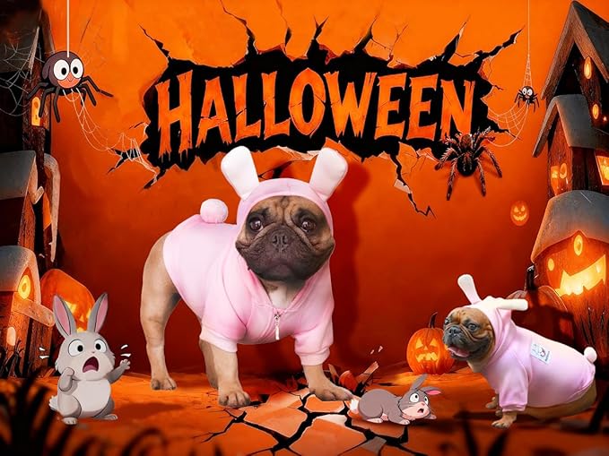 iChoue I am a French Bulldog Bunny Dog Easter Costumes Clothes Sweater Cute Funny for Small Dogs Cold Weather Winter Coats Hoodies Frenchie English Pug Pitbull Corgi Puppy - Pink/Medium