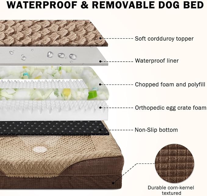 INVENHO Orthopedic Extra Large Dog Bed, XXL Waterproof Sofa Egg-Crate Memory Foam Dog Couch with Washable Removable Cover, Waterproof Lining and Nonskid Bottom
